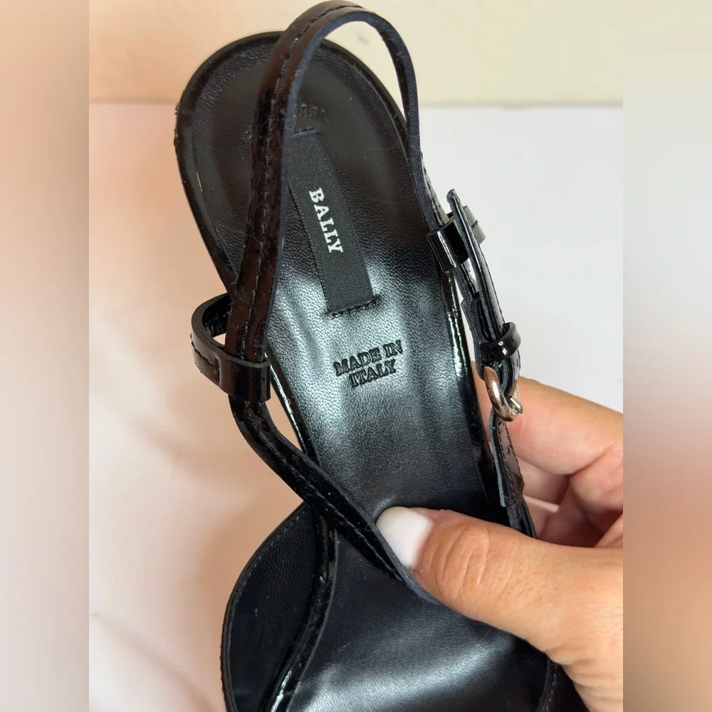 Bally Black Patent Leather Heeled Sandals Size 37 EUR